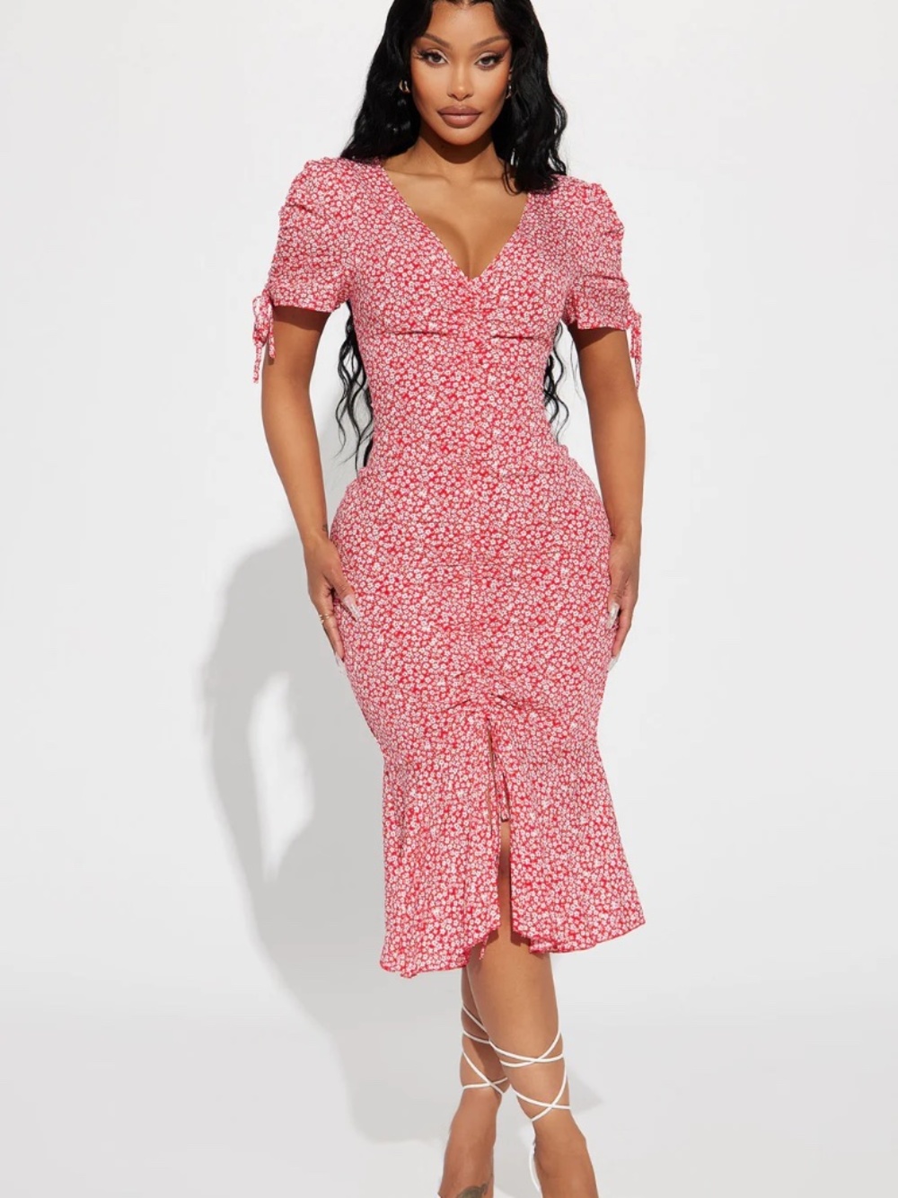 NWT Fashion Nova Floral Red/White Midi Dress S